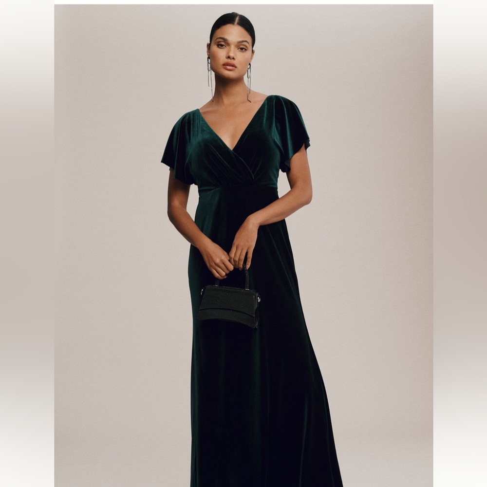 NWT Jenny Yoo Ellis Velvet Dark Emerald Bridesmaid Gown Size 14